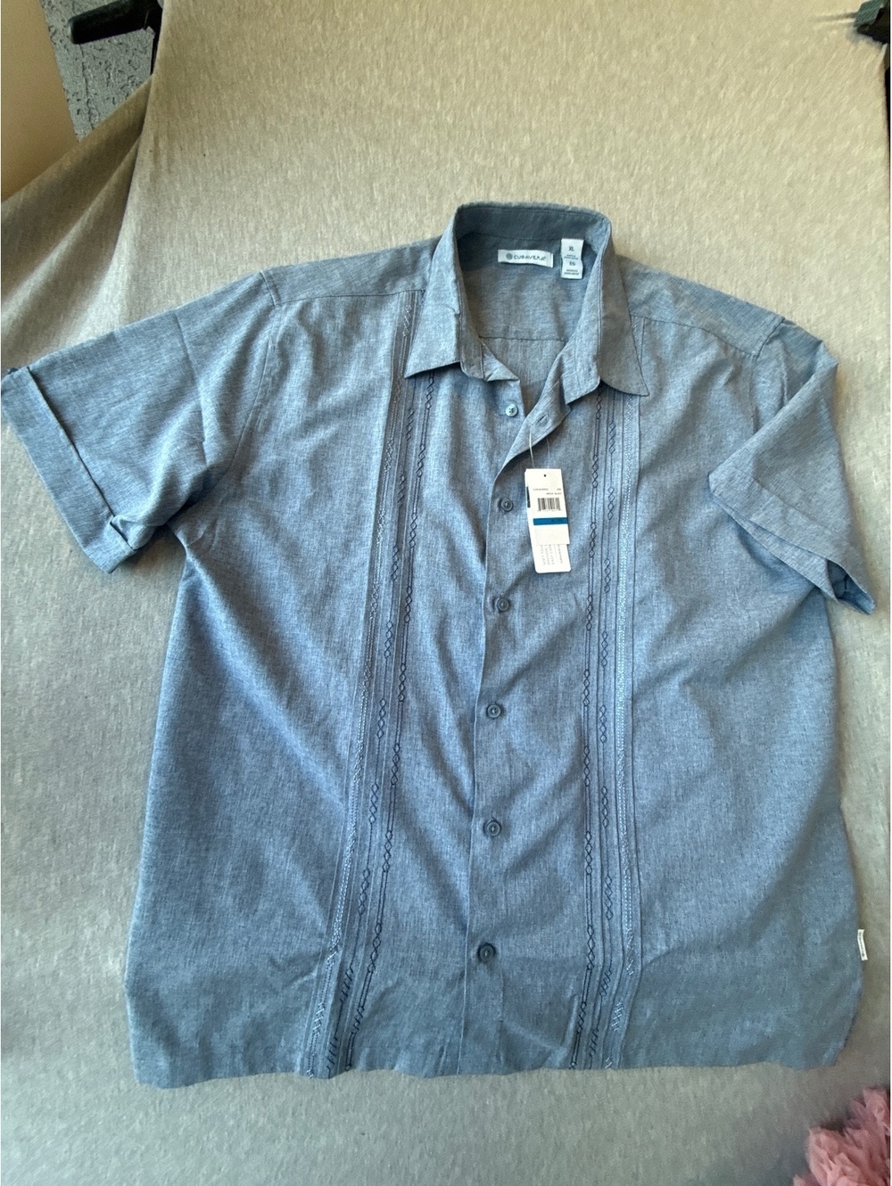 Cubavera Men's XL Short Sleeve Embroidered Button-Up Shirt Gray